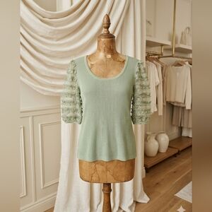 Sage Green Ribbed Puff Sleeve Sweater – Cato, XL